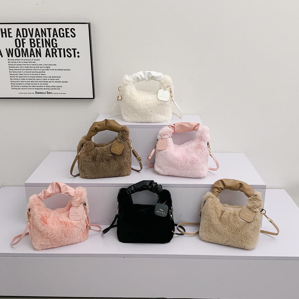 Senhoras moda bolsa de pelúcia bonito saco do mensageiro de pelúcia Casual All-Match ombro bolsa feminina diária viagem