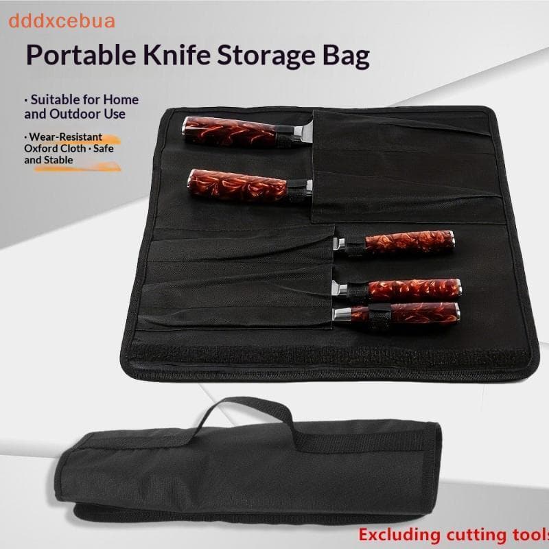 Saco De Rolo De Faca Oxford Portátil 5 Bolsos Chef Facas De Cozinha Caso De Armazenamento Durável
