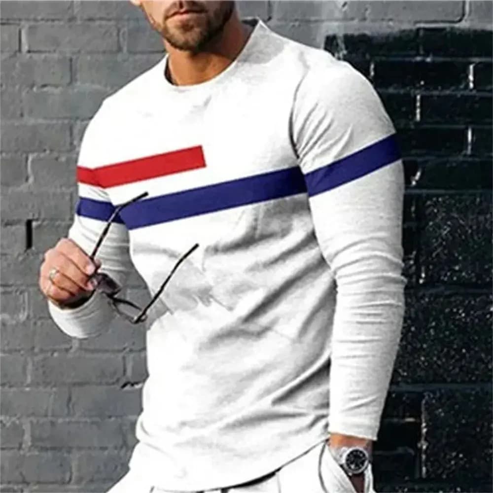Camiseta Com Impressão Digital 3D , Tendência De Rua , Manga Comprida , Gola Redonda , Pulôver , Grande , Masculina Casu