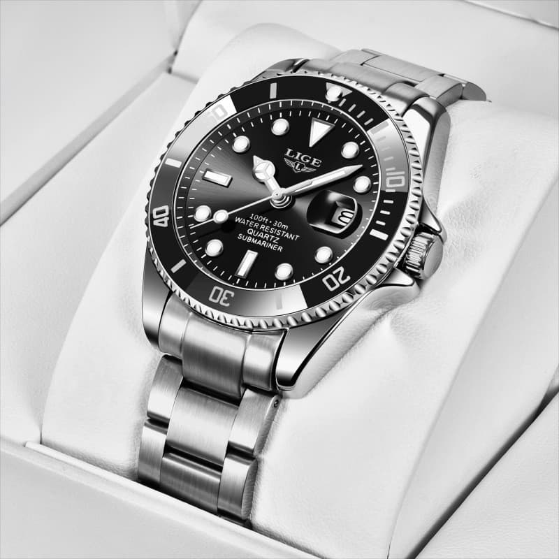 Relógio de pulso masculino de quartzo, mostrador grande, pulseira de aço de alta qualidade, à prova d'água, luminoso 807