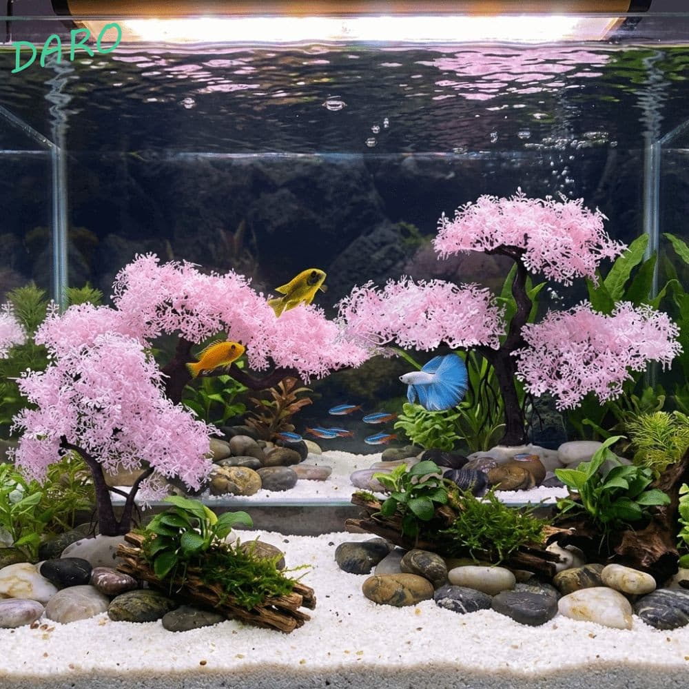 Flor De Cerejeira Para Aquário Dara , Árvore De Com Cena Subaquática Realista Paisagem De Plástico Irregular