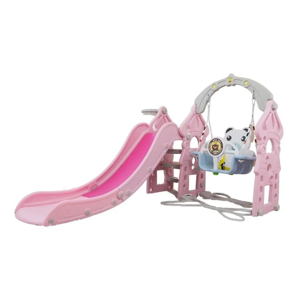 Playground Infantil 3 Em 1 Escorregador Balanço Cesta Basquete Importway BW218 Rosa Inmetro