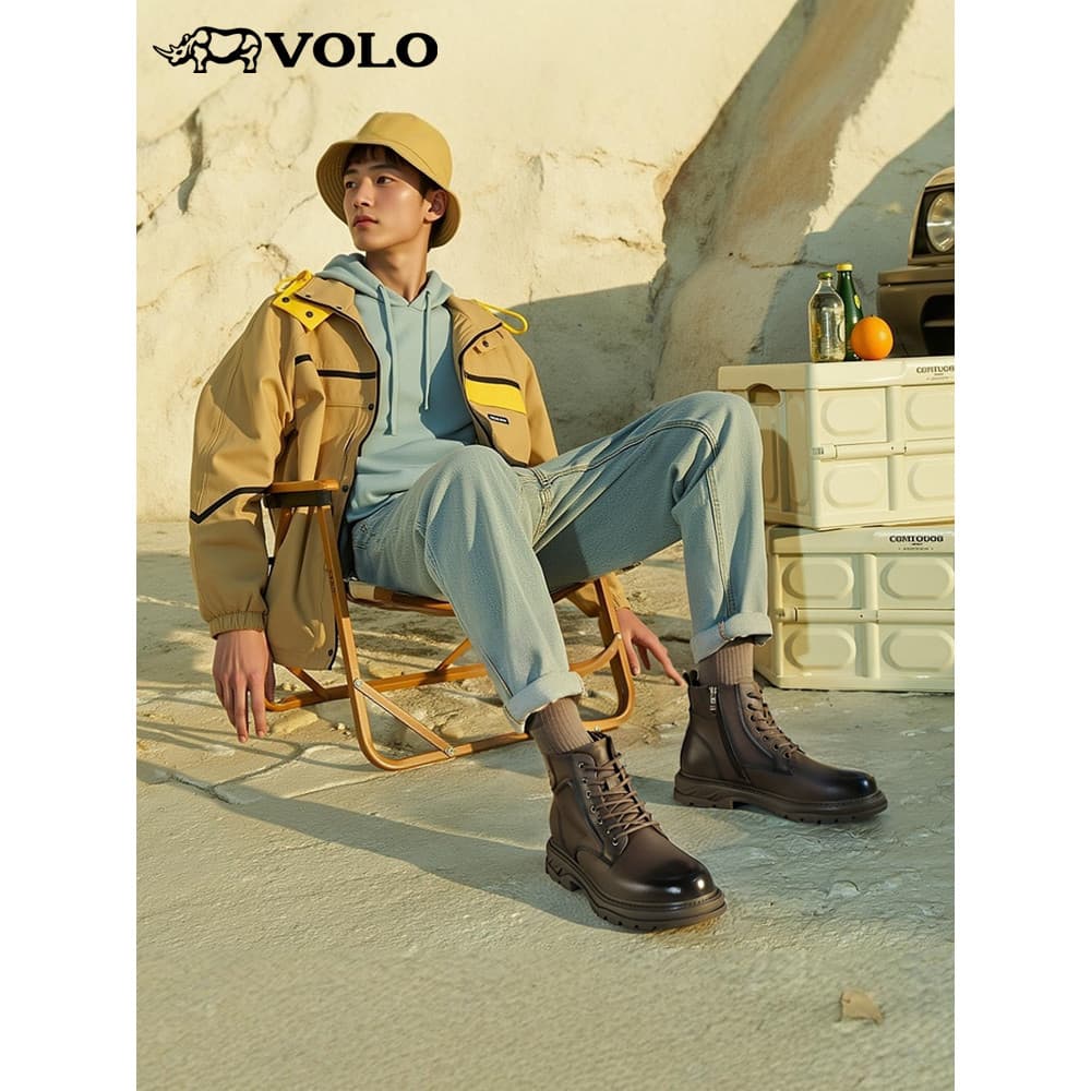 VOLO/Rhino Botas Martin masculinas para motocicleta Botas gerais de couro de inverno com aumento de sapatos masculinos c