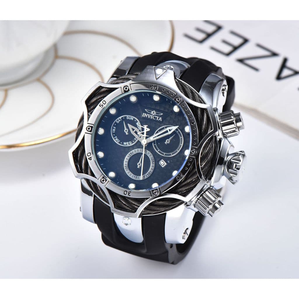 Relógio Punk europeu americano invicta grande mostrador pulseira de aço relógio de quartzo calendário multifuncional ane