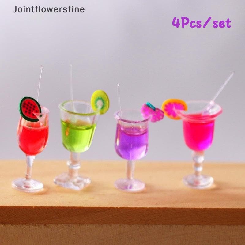 JTFF 4 Peças 1 : 6 Casa De Bonecas Em Miniatura Frutas Cotail Bebidas Copo Modelo Crianças Fingir Brincar Brinquedo Bone
