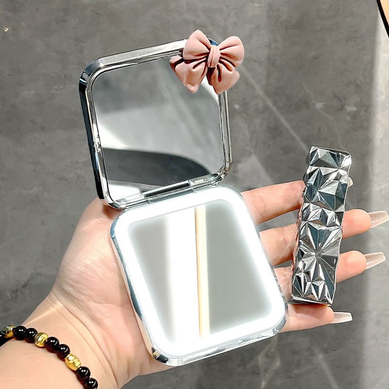 Espelho de maquiagem LED dormitório estudante espelho dobrável com luz desktop espelho portátil feminino portátil viagem