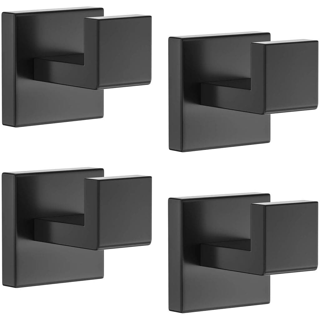 Ganchos para Toalhas de Banheiro, 4 Peças, Preto Fosco, Ganchos para Casacos e Toalhas, Suportes de Porta Resistentes, A