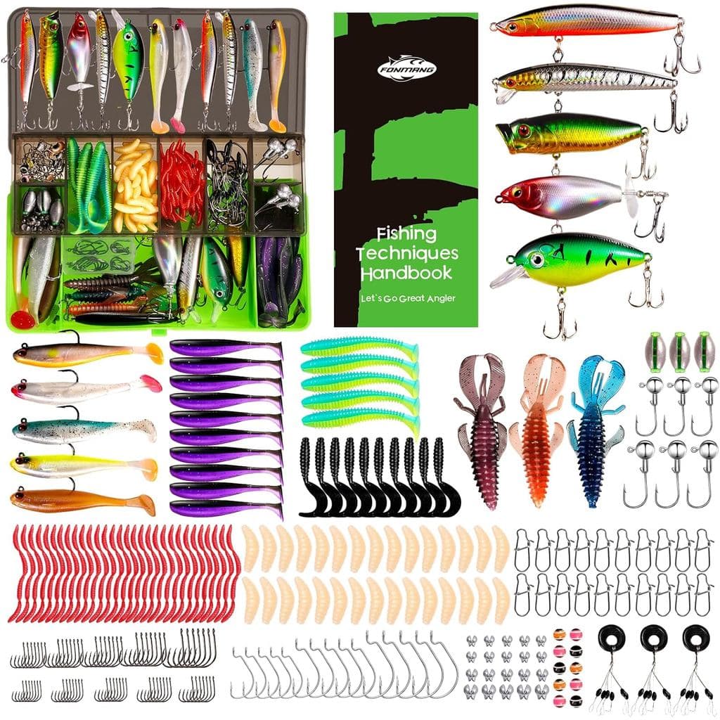 FONMANG Iscas de Pesca-2026 Novo Kit de Iscas para Pesca de Robalo e Truta, Caixa de Acessórios com Equipamentos Incluso