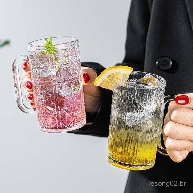 Luz de luxo em relevo vidro ins Retro esmalte lidar com copo chá copo cerveja doméstico beber copo leite bebida fria cop