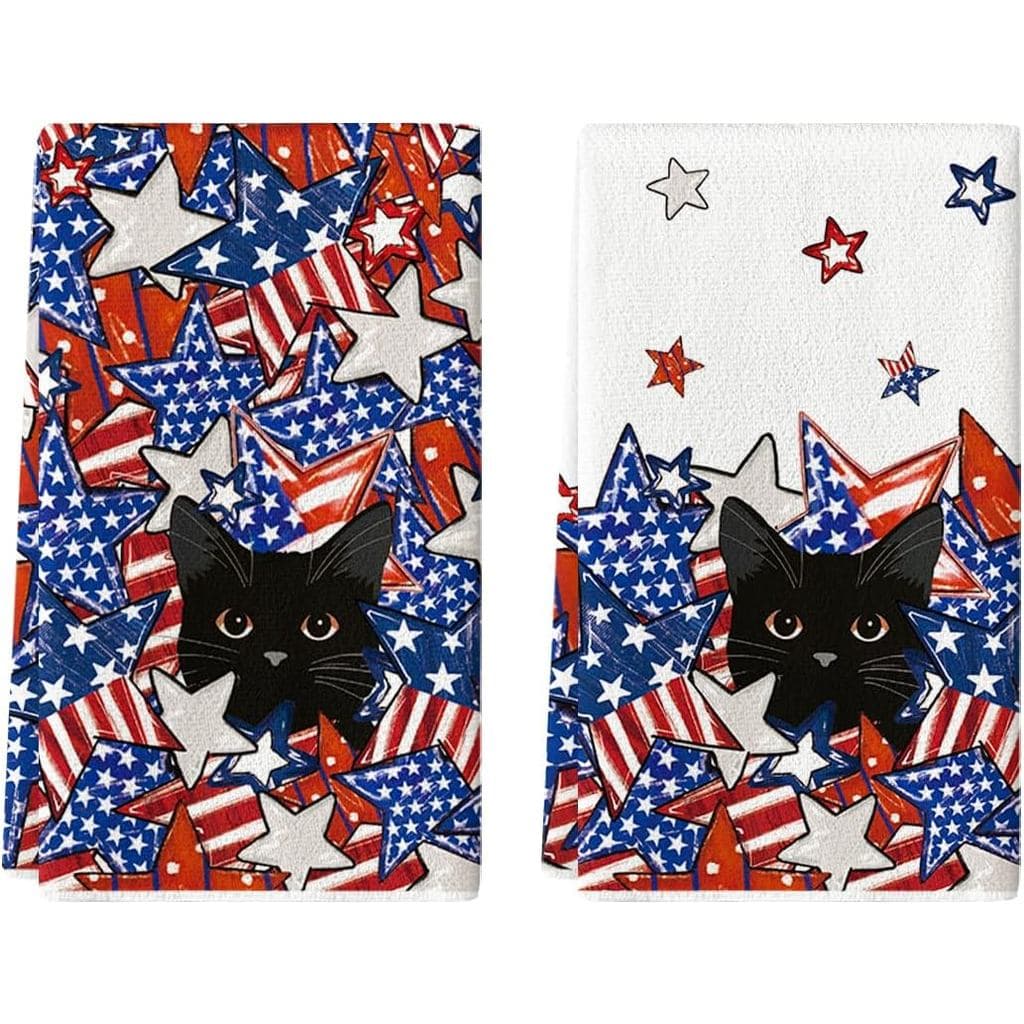 Artoid Mode Toalhas de Cozinha com Estampa da Bandeira Americana, Estrelas e Gatos Pretos, Tema Patriótico para o 4 de J
