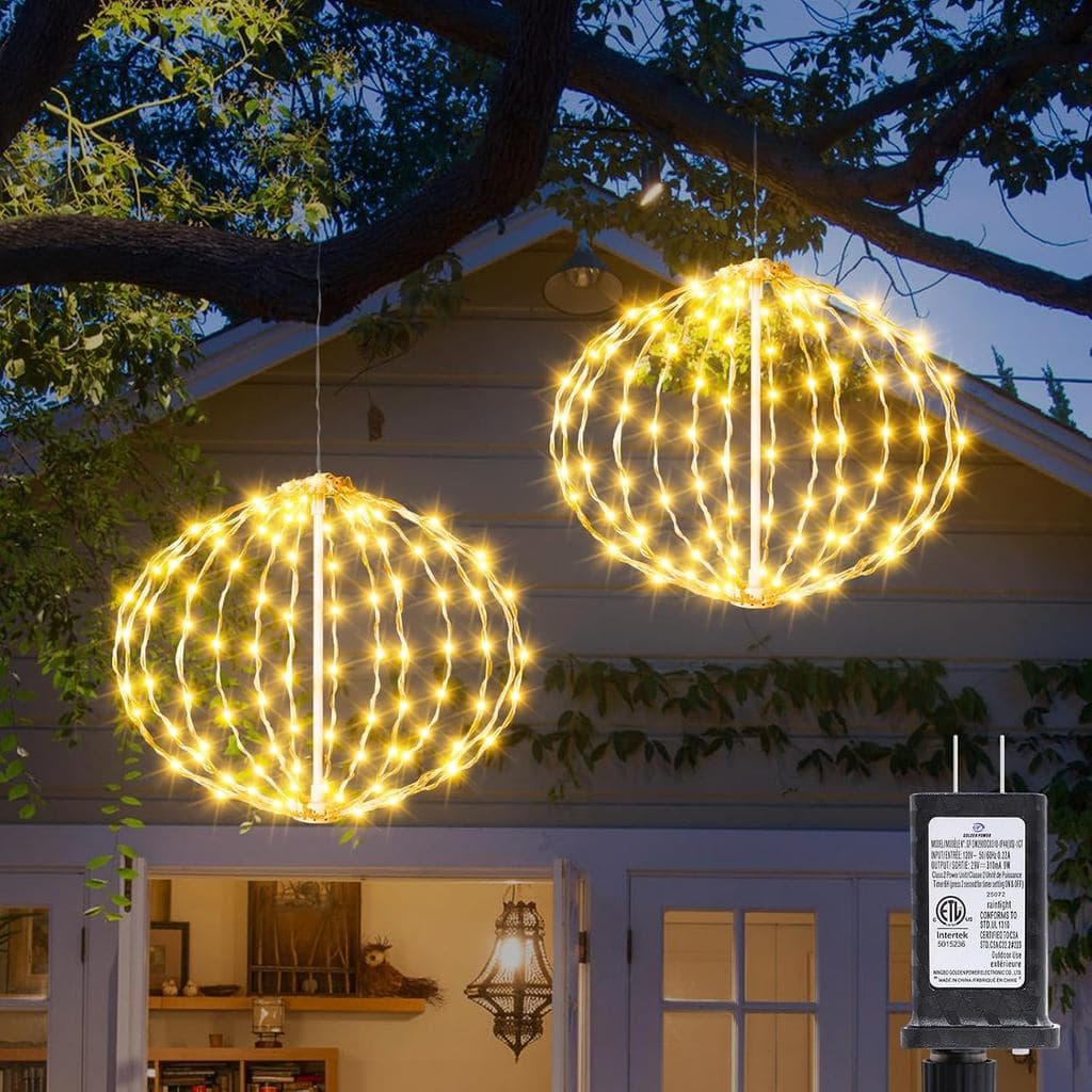 Luzes de Cordão Esféricas para Exterior, Luzes Pendentes para Jardim e Árvores - Pacote com 2 Luzes Esféricas de 11,8" c