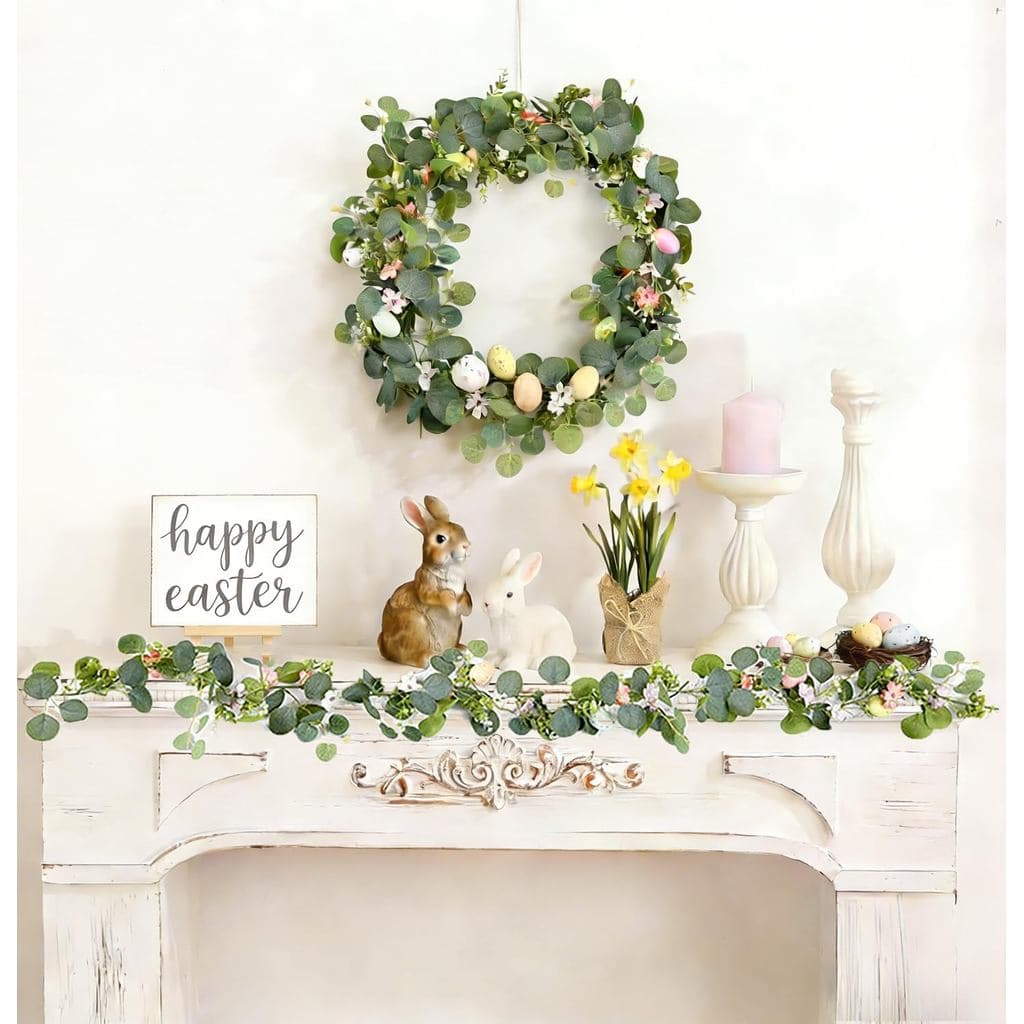 Decorações de Páscoa, Guirlanda de Páscoa, Videira de Primavera com Ovos de Páscoa e Flores para Decoração de Lareira, A