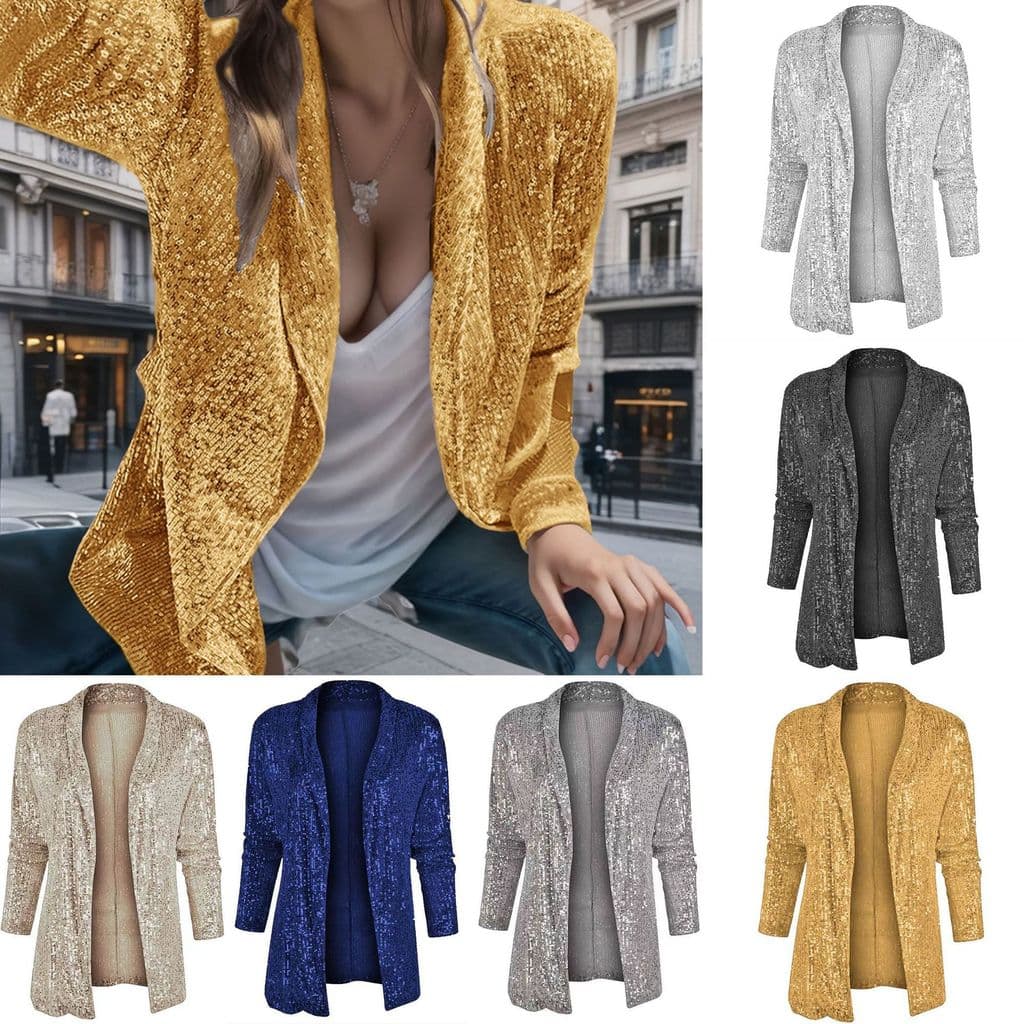 Novo Blazer Casual Elegante de Cor Sólida com Lantejoulas para Mulheres, Ideal para Primavera e Outono