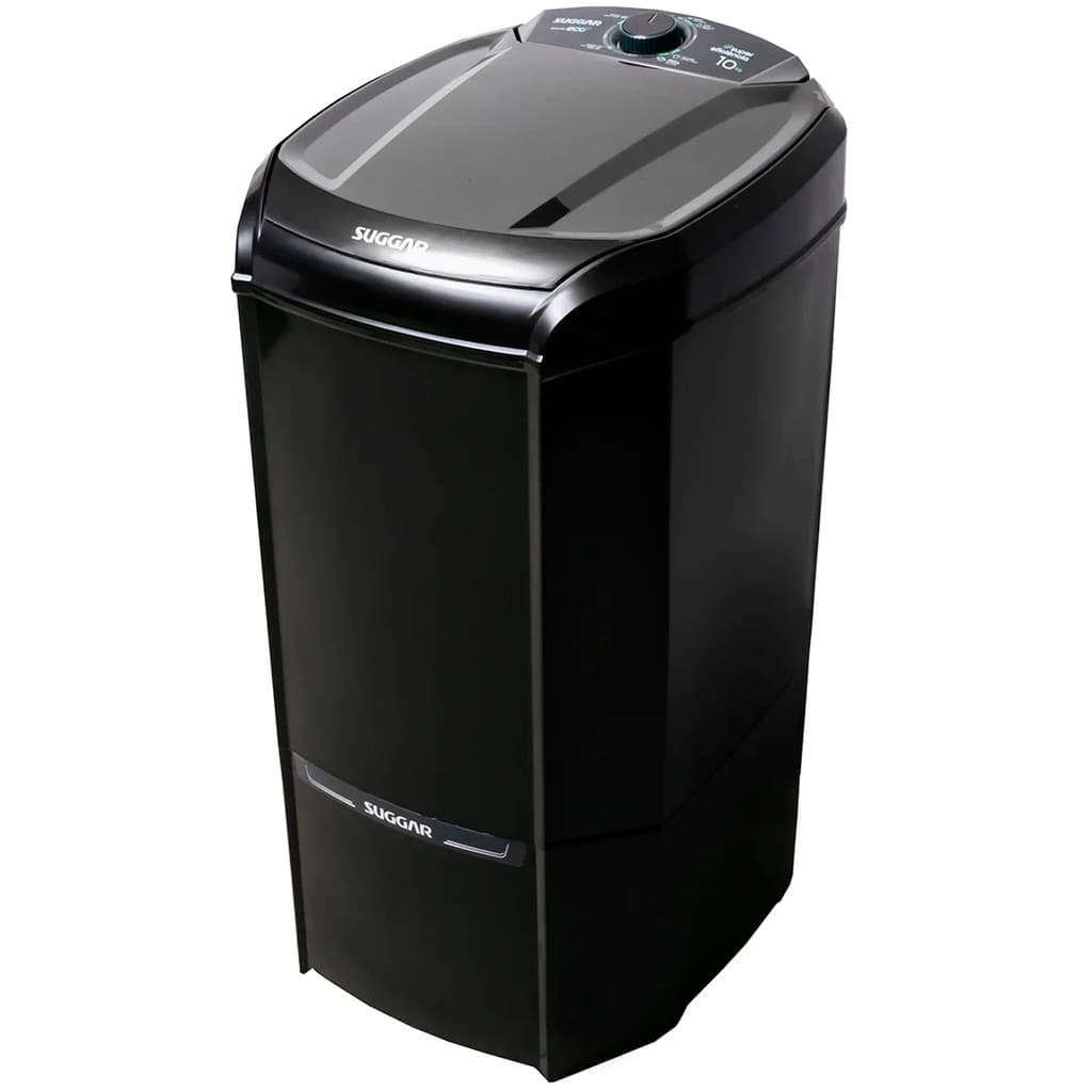 Lavadora Tanquinho 10Kg Suggar Preta Eco Semiautomática Elétrica Maquina Lavar Roupas 127V/220V