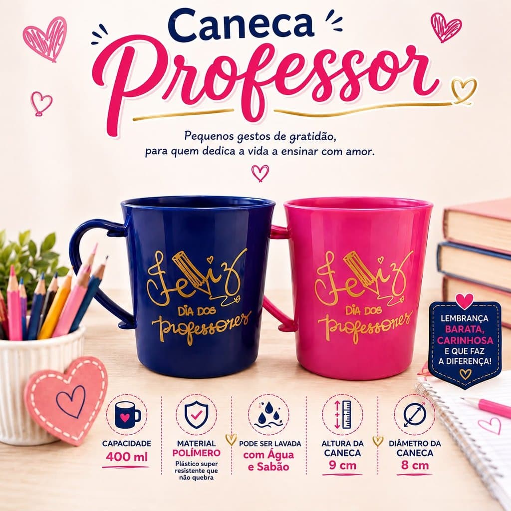 KIT 6 CANECA FELIZ DIA DOS PROFESSORES - COLORIDA