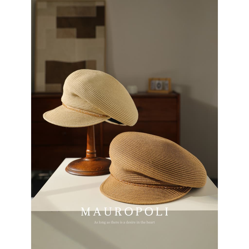 Francês tecido protetor solar Newsboy chapéu feminino verão plissado rosto pequeno chapéu octogonal guarda-sol boné de p