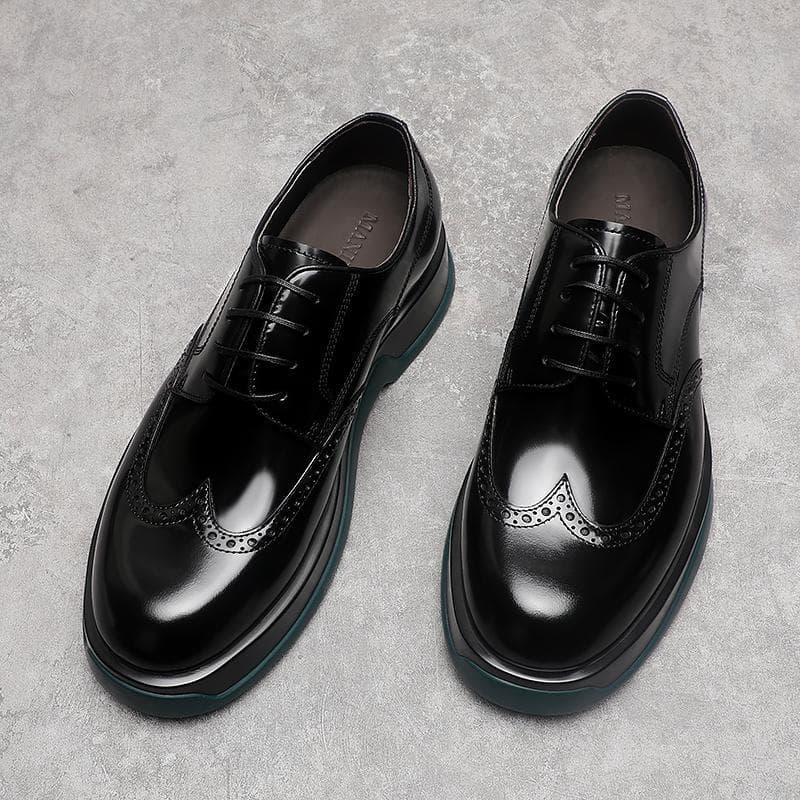 Bonito masculino sapatos de couro casuais dedo do pé redondo All-Match couro genuíno de sola grossa estilo britânico sap