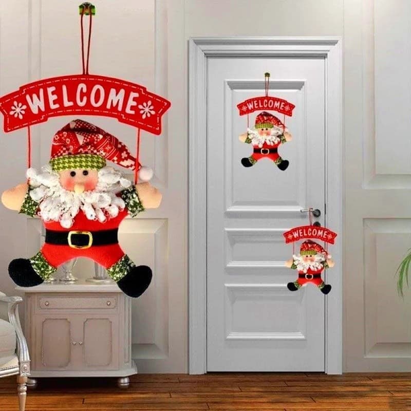 Natal Bem-Vindo Porta Cabide Decoração Guirlanda De Pendurado Pingente Ornamento Boneco De Neve Papai Noel Pano De Árvor