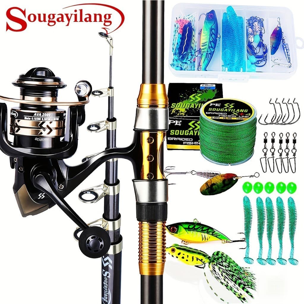 Kit de Pescaria Sougayilang Vara de pesca 2.10m-3.60m + Carretilha de pesca 5.2:1 + Linha de pesca + Isca de pesca
