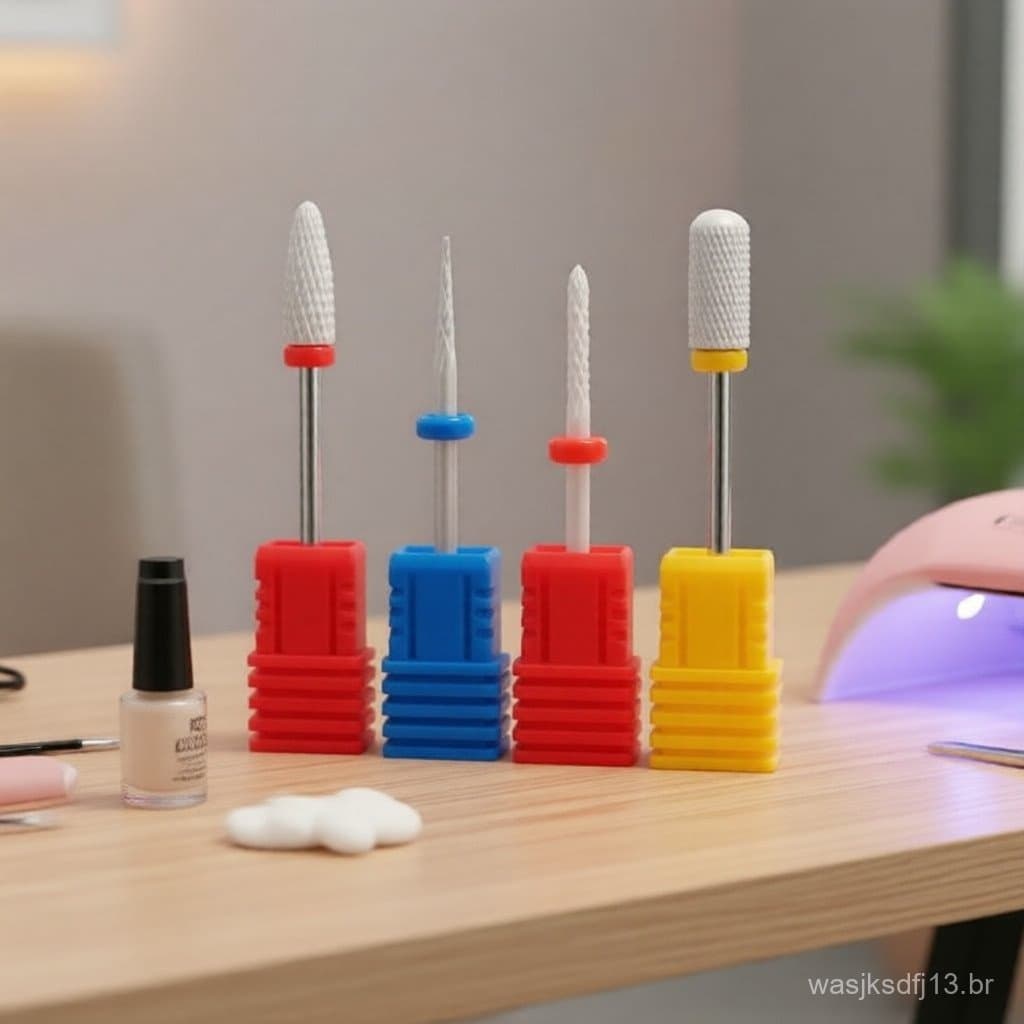 Conjunto de 4 brocas cerâmicas para lixa de unhas, para acabamento em gel e manicure com lixadeiras rotativas