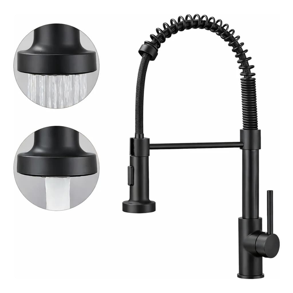 Torneira Cozinha Bancada Gourmet Monocomando Misturador Luxo 360º Aço Inox Preta Com Mola Extensível MSFILM