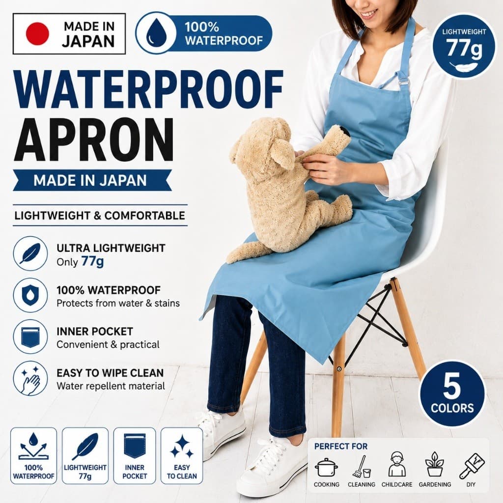 Made in Japan Waterproof Apron Lightweight 77g Nylon Silver Coating Inner Pocket 5 Colors