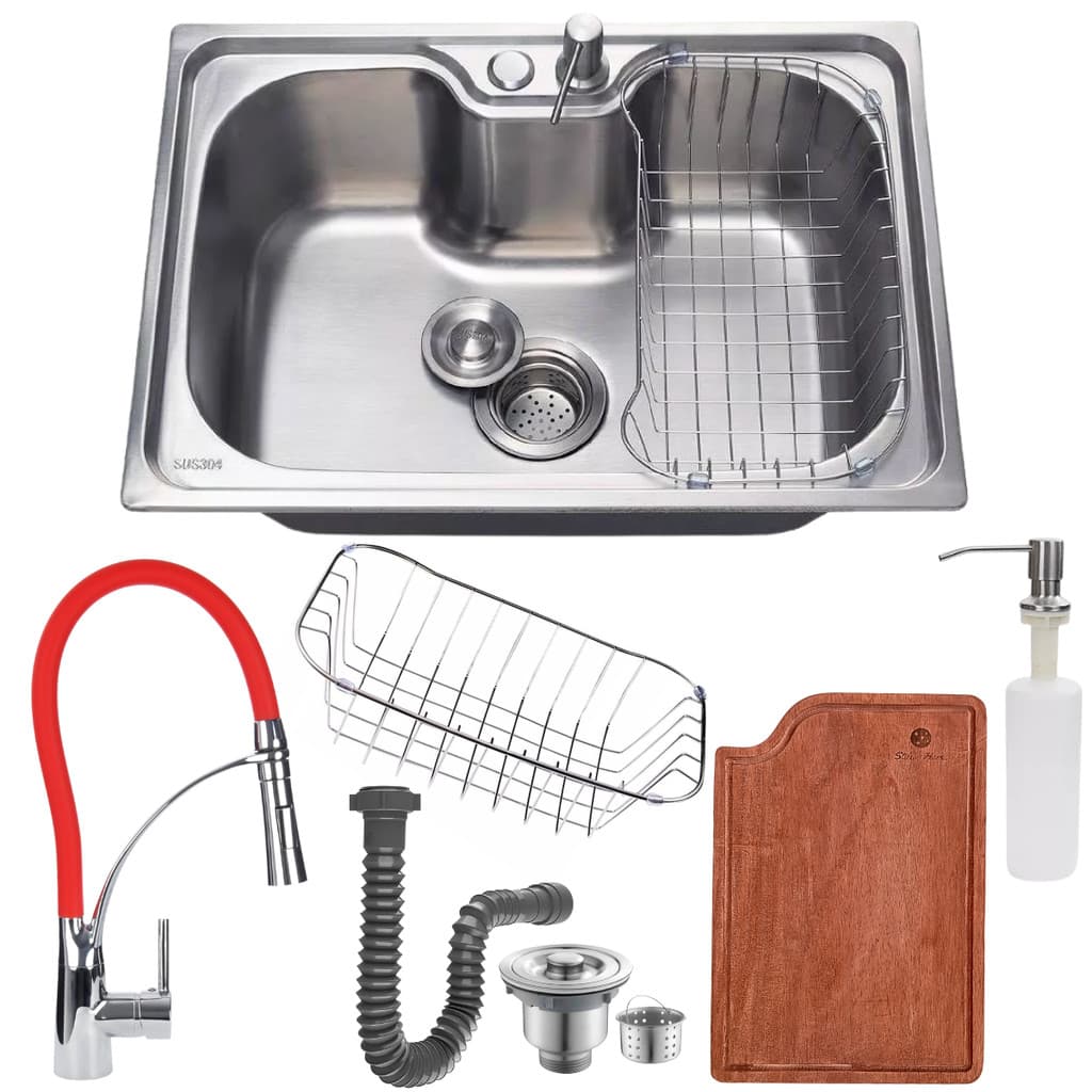 CUBA COZINHA 50X40CM INOX ESCOVADO TORNEIRA E TÁBUA DE CORTE