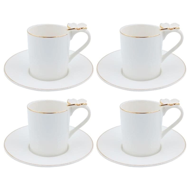 Jogo de Xícaras Ramoudie Borda Dourada 8 Peças 180ml em Porcelana Fullfit