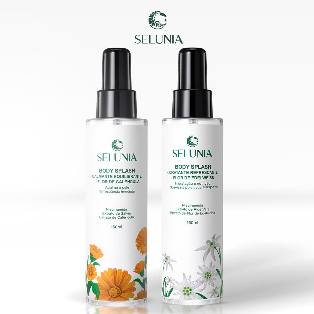 Body Splash Selunia Hidratante e Perfumado Sem Álcool com Niacinamida 150ml – Edelweiss ou Calêndula