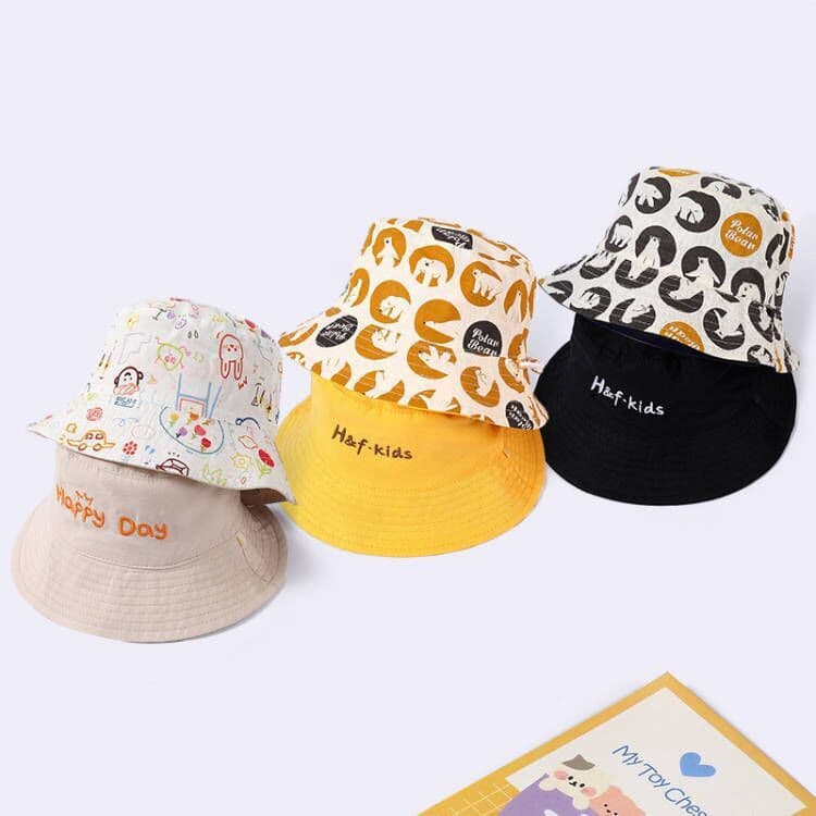 Chapéu Balde Dupla Face Para Bebê Com Bordado E Alça – De Sol UV À Prova De Vento Meninos Meninas