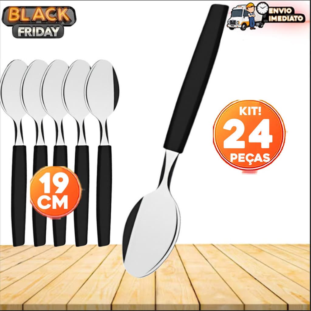 Kit 24 Colheres Inox com Cabo de Plástico – Linha Premium para Sopas, Caldos e Cozinha