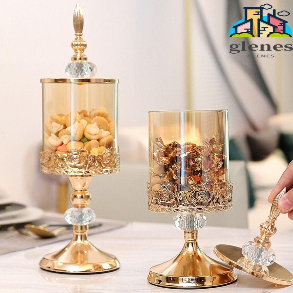 Frasco De Armazenamento De Vidro Cristal GLENES , Doces Decorativo Banhado A Ouro Estilo Europeu , Vintage