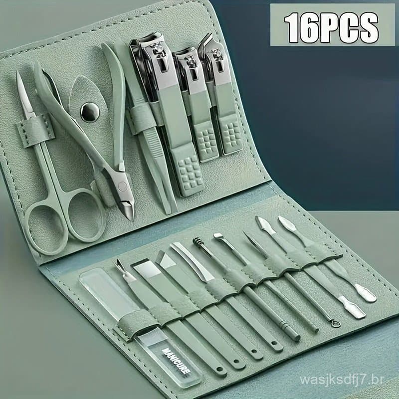 Kit 16 Pçs Cortador De Unhas Pedicure Tesoura Prego Conjunto De Ferramentas Em Aço Inoxidável Com Bolsa Dobrável