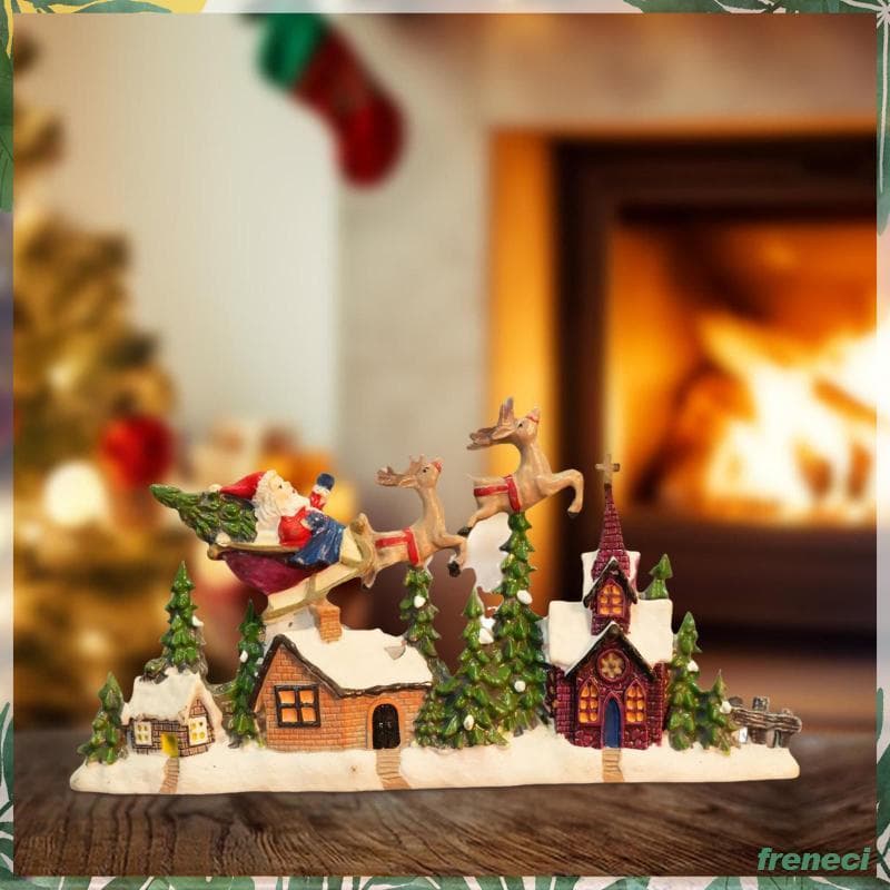 [Freneci] Estatueta De Cena De Natal Em Resina , Casa De Vila , Estátua De Papai Noel , Ornamento De Mesa Para Decoraçõe