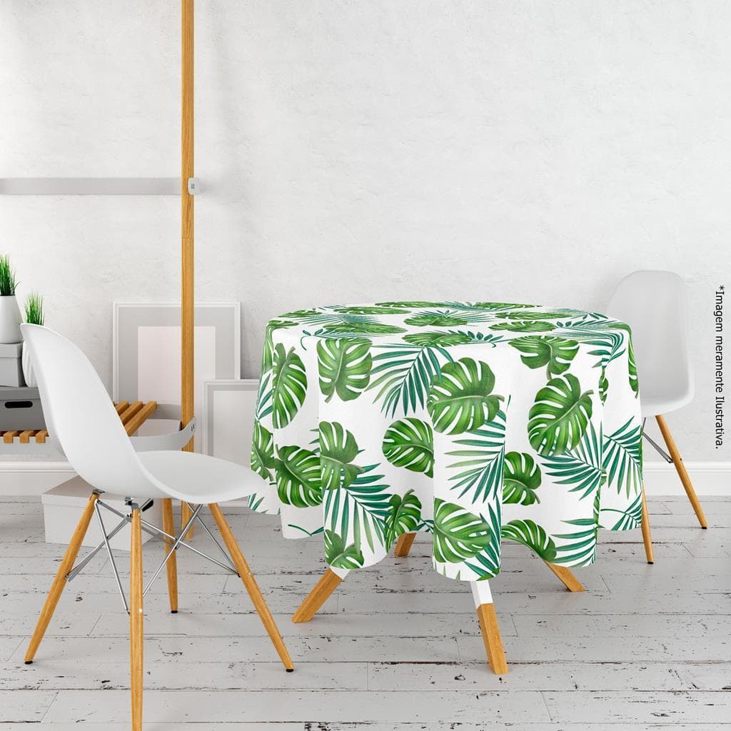 Toalha De Mesa 4 Lugares Redonda Folhas 1,40m Poliéster Fácil de Limpar Luxo