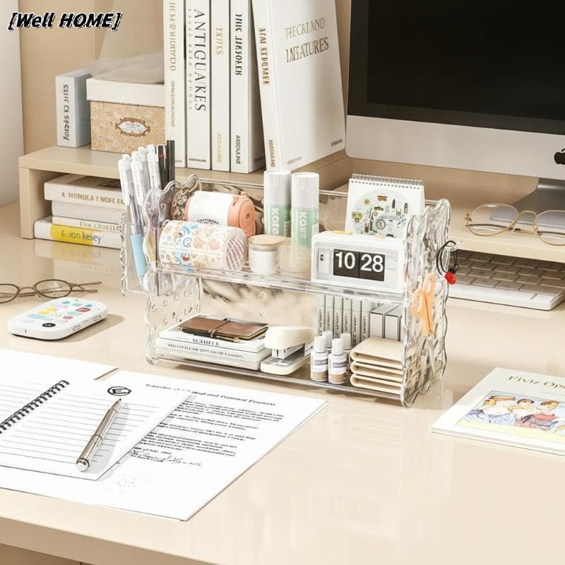 [Well Home] Organizador De Mesa De 2 Camadas Em Acrílico Transparente , Armazenamento Multiuso Ra Para Escritório Domést