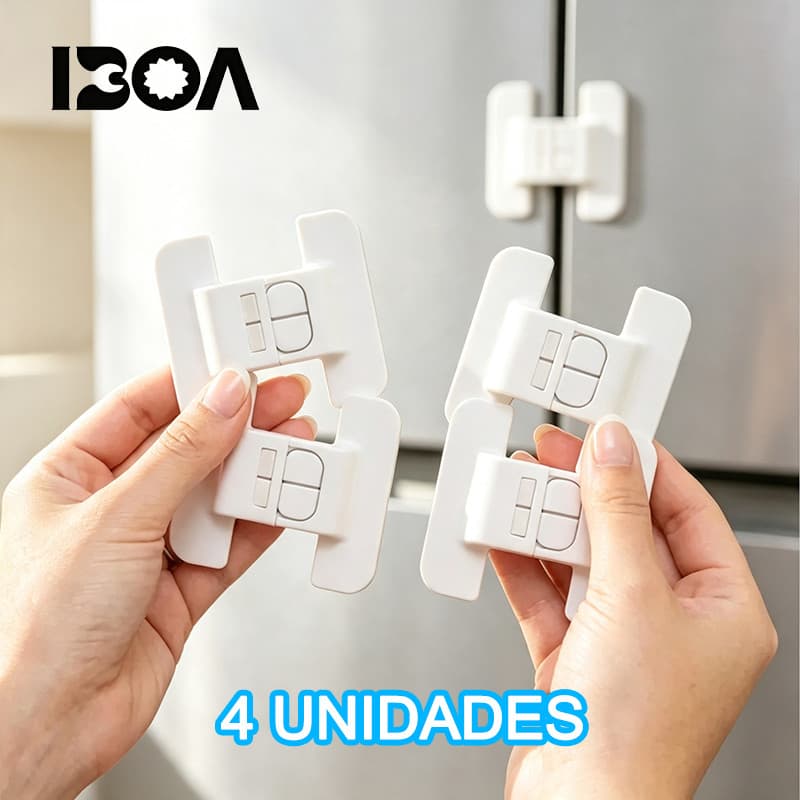 Kit 4 Travas Segurança Geladeira Criança Infantil Adesivo Fácil Instalação Gavetas Armarios Multiuso