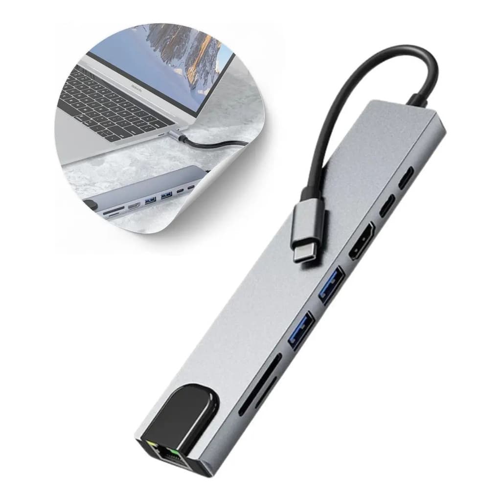 Hub 8 Em 1 Usb-c Tomate Hdmi 4k Rj45 Sd Tf Tipo-c Pd 100w