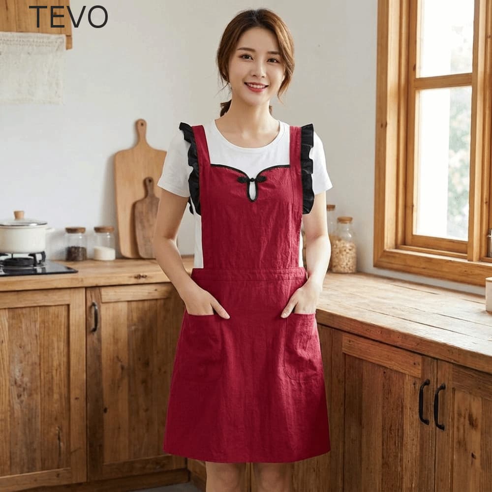 Avental De Estilo Chinês TEVO , Resistente Ao Desgaste Com Impermeável De Bolso , Cozinha Confortável Ajustável