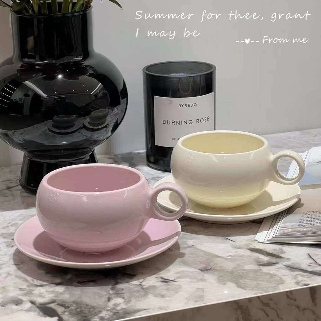 [Novo produto] simples cor sólida estilo nórdico copo de ovo ins café latte xícara pires latte chá da tarde talheres pre