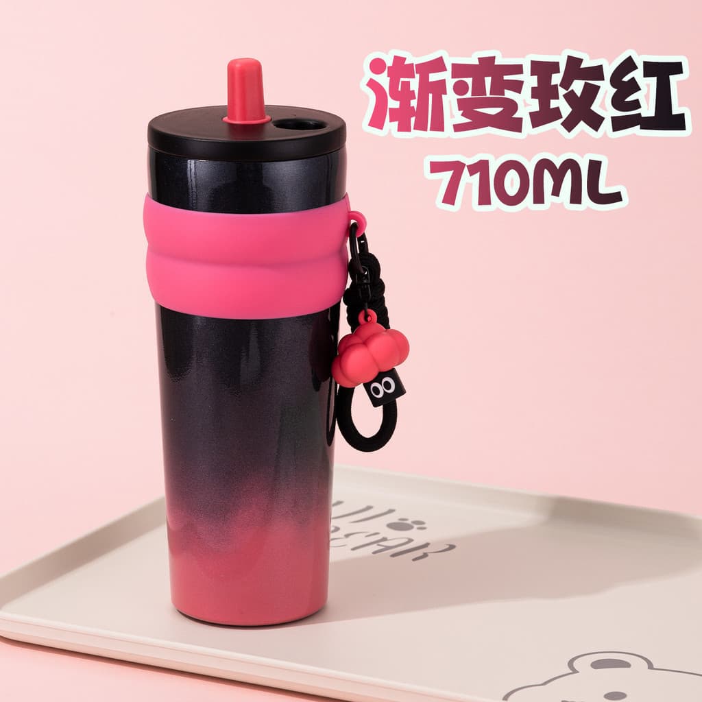 Copo de café de aço inoxidável corda copo de palha padrão meninas copo térmico de alto valor portátil de água 304 a