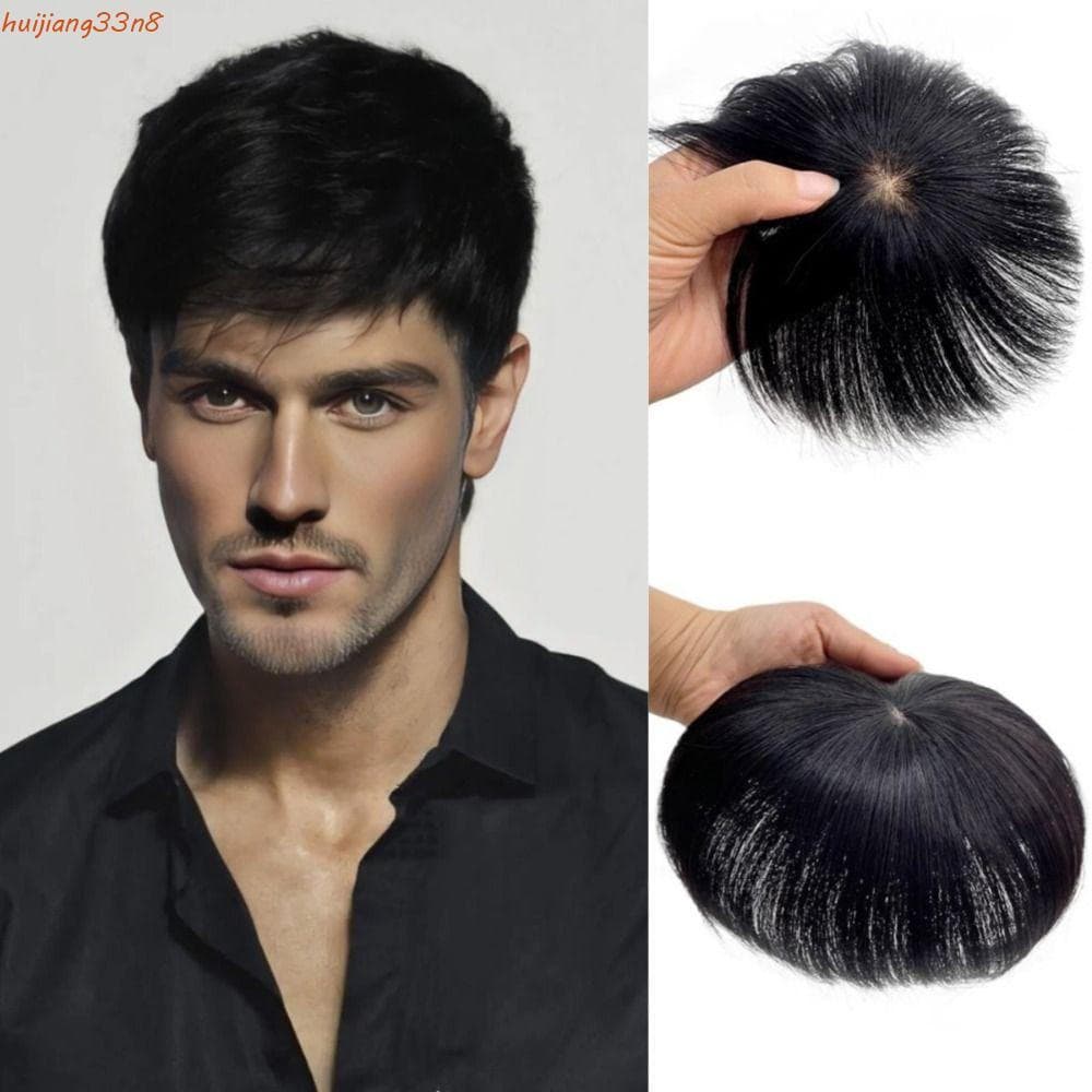 Peruca Curta e Lisa HUIJIANG, Franja de Cabelo Masculina com Clipe de Substituição, para Queda de Cabelo P3A6