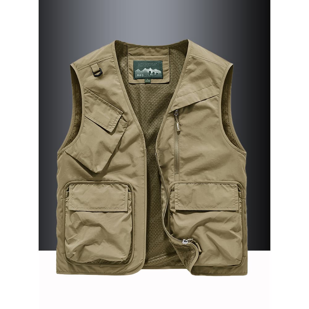 Macacão colete masculino primavera outono Multi-bolso colete pesca fotógrafo colete jaqueta lazer ao ar livre com decote
