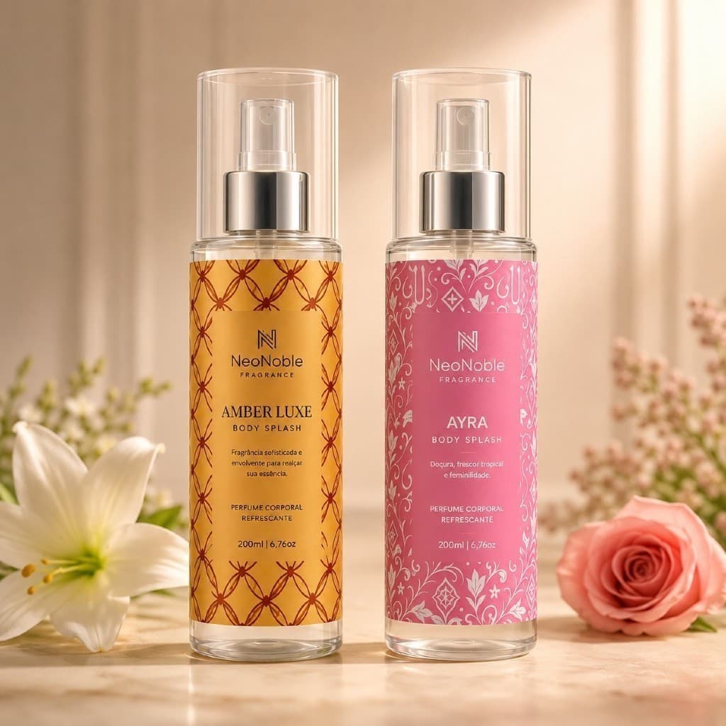 Kit 2 Body Splash Femininos Perfumes Árabe Ayra e Amber Royale 200ml Cada