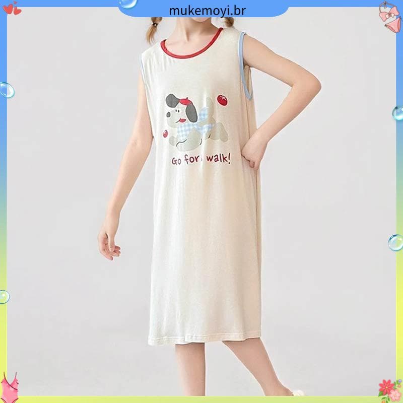 Menina camisola menina pijamas infantis verão estilo fino seda gelo sem mangas menina camisola solta médio grande crianç