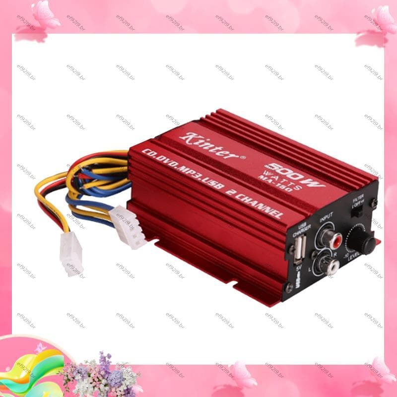 [Especial E] Amplificador De Áudio Para Carro Cabo 12V 2 Canais Mini Estéreo Amp Subwoofer Porta USB Mp3