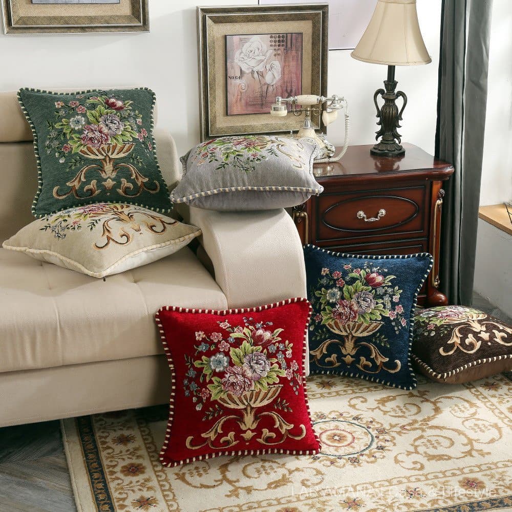 Distribuição de grandes capas de almofada em jacquard de chenille, almofadas para cabeceira, almofadas macias para cama.
