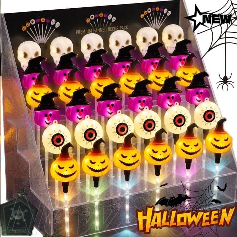 [24H] 1/3 Unidades De Varinha Iluminada Para Halloween-Adereço De Festa De Gato Preto Fantasma De Caveira De Abóbora-6 E