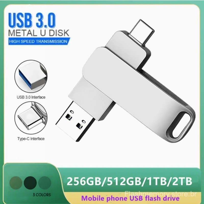 Pen Drive OTG 512 Gb 1 Tb 2 Driver De Flash De Metal De Transferência De Alta Velocidade Compatível Com iPhone 15/16