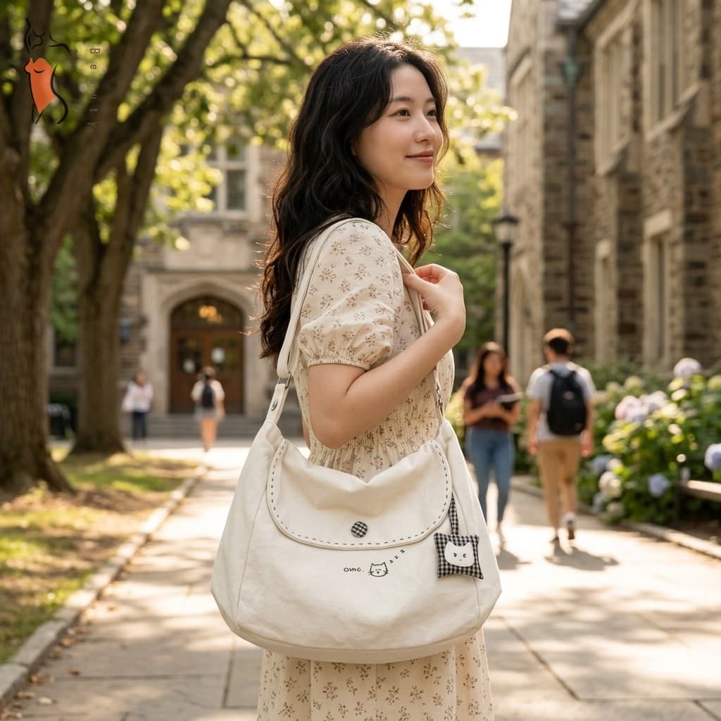 Sacola De Lona Com Estampa De Gato Bolsa Crossbody De Ombro De Grande Capacidade Para Mulheres , Estudantes , Deslocamen
